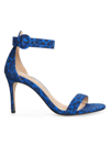 L Agence Gisele Ii Leopard Velvet Sandals In Cobalt Blue