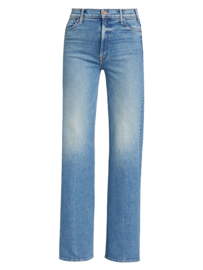 Mother The Hustler Roller High Rise Wide Leg Jeans In Tropic Like Its Hot In Blu