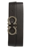 Ferragamo Moufflon Adjustable & Reversible Double-gancini Buckle Leather Belt In Black/ Hickory