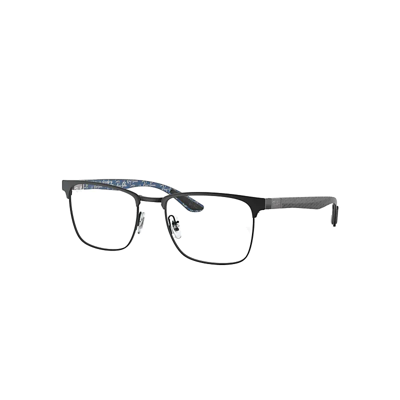 Ray Ban Rb8421 Optics Eyeglasses Dark Carbon On Blue Frame Clear Lenses Polarized 52-19 In Black On Blue