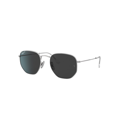 Ray Ban Hexagonal Titanium Sunglasses Silver Frame Black Lenses Polarized 54-21