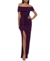 Xscape Women's Off-the-shoulder Leg-slit Long-sleeve Gown In Night