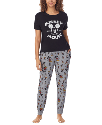 Disney Women's Mickey Mouse Printed Short-sleeve Pajama Shirt In Black