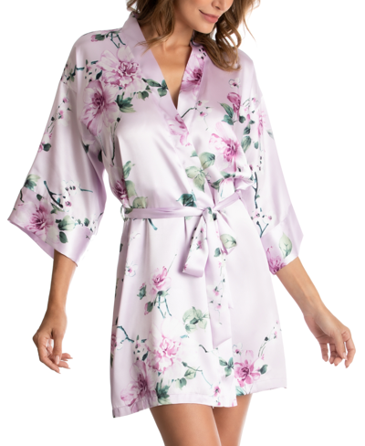 Linea Donatella Floral-print Satin Wrap Robe In Pink
