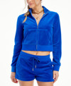 Juicy Couture Mock-neck Velour Cropped Zip-front Jacket In First Place