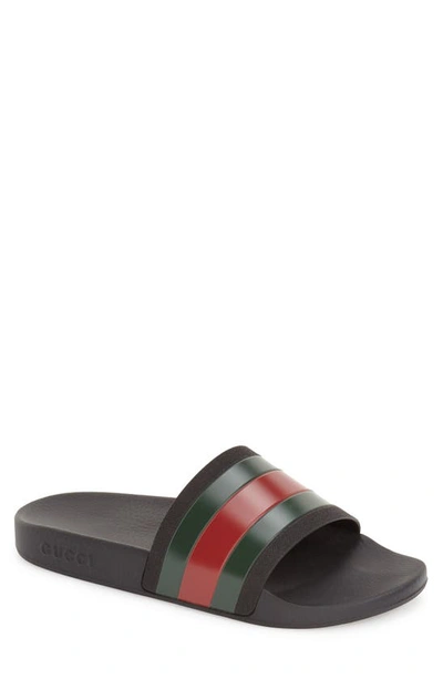 Gucci Pursuit Stripe Slides In Black