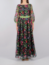 Emporio Armani Floral-embroidered Sheer-sleeve Dress In Nero-verde