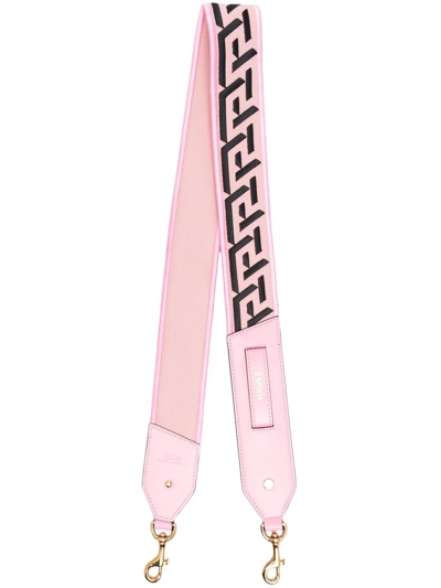 Versace Logo-embroidered Shoulder Strap In Pink