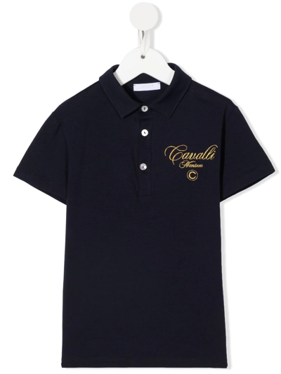 Roberto Cavalli Junior Kids' Embroidered Logo Polo Shirt In Blue