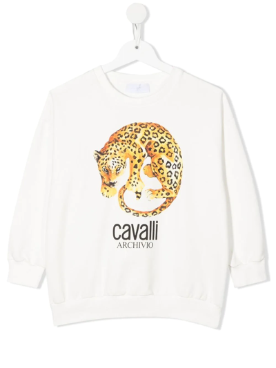 Roberto Cavalli Junior Kids' Archivio Tiger Sweatshirt In White