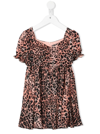 Roberto Cavalli Kids' Ruched Leopard-print Midi Dress In Neutrals