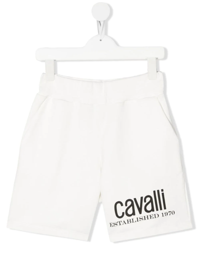 Roberto Cavalli Junior Kids' Logo-leg Print Shorts In White