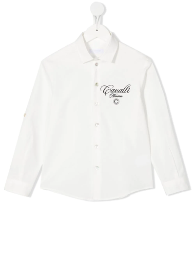 Roberto Cavalli Junior Kids' Cavalli Mansion Embroidered Shirt In White