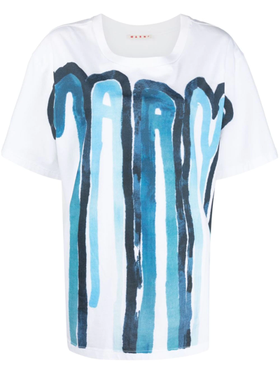 Marni Painterly-print Cotton T-shirt In Blue