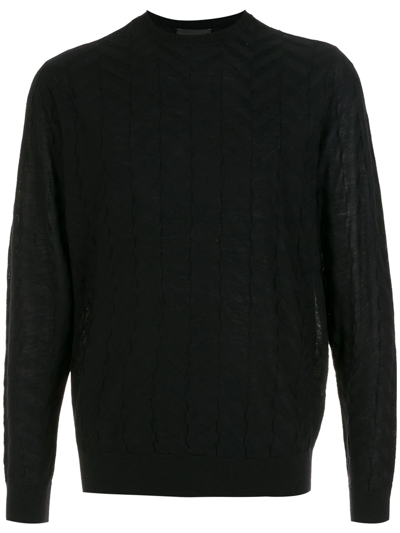 Emporio Armani Mens Navy Fine Knit Wool Jumper 40 In Black