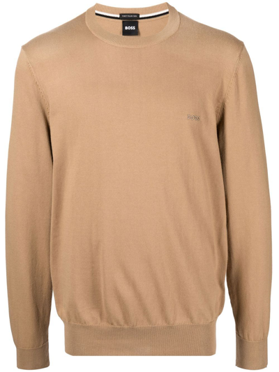 Hugo Boss Pacas-l Logo-embroidered Jumper In Neutrals