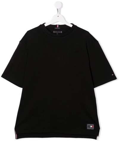 Tommy Hilfiger Junior Teen Logo-print Cotton T-shirt In Black