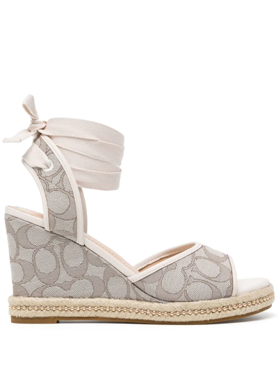 Coach Monogram-jacquard Wedge Sandals In Pink