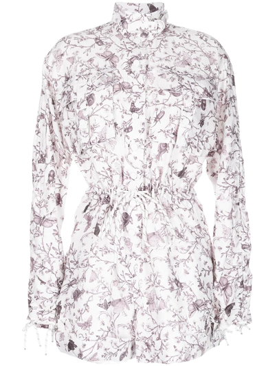 Zimmermann Dancer Ruched Floral-print Linen Playsuit In White