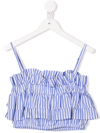 Msgm Teen Striped Tiered Top In Blue