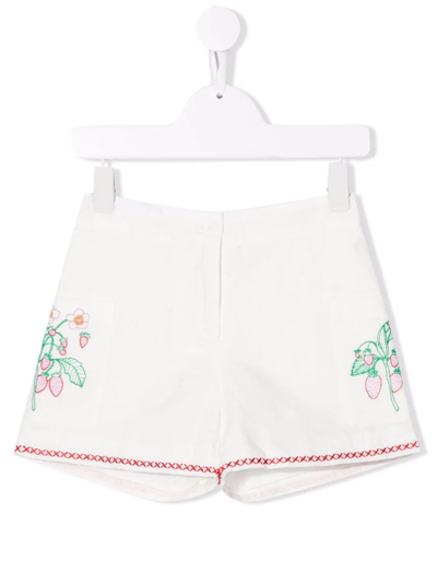 Stella Mccartney Kids' Floral-embroidery Shorts In White