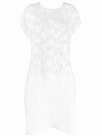 Comme Des Garçons Floral-embroidered Mesh T-shirt Dress In White