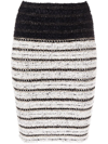 Balmain Chain-embellished Striped Tweed Skirt In Black,white