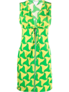 Bottega Veneta Parachute Silk Wavy Triangle Print Dress In Green