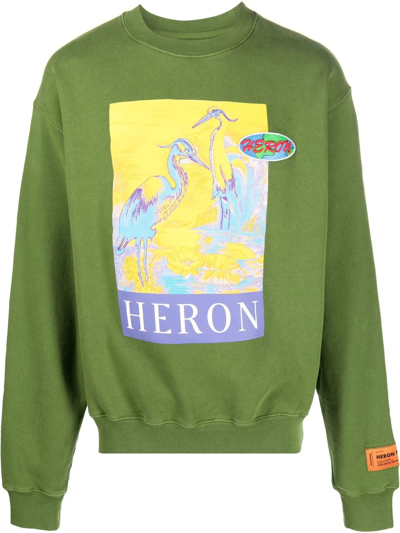 Heron Preston Green Sweatshirt With Logoed Graphic Print