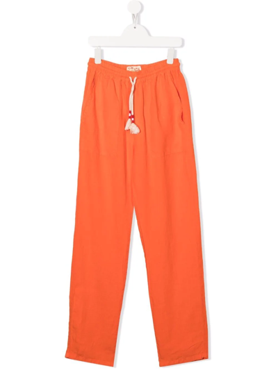Mc2 Saint Barth Teen Straight Leg Linen Trousers In Orange