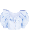 Alessandra Rich Bow-detail Pinstriped Cropped Blouse In Blue