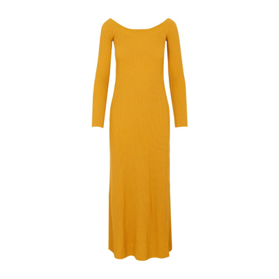 Chloé Off-shoulder Ribbed Knit Maxi Dress In Yellow