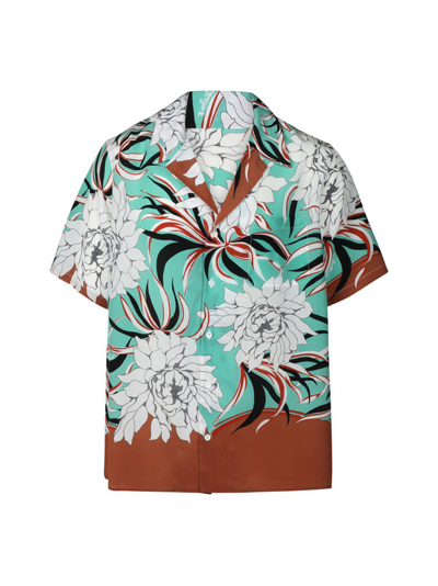 Valentino Si Lk Bowling Shirt, Semiover Fit, Pocket On Chest, Street Flowers Couture Peonies Print All Over In Light Blue