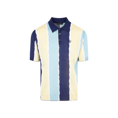 Prada Striped Short-sleeved Polo Shirt In F Bleu