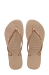 Havaianas Slim Logo-embossed Rubber Flip Flops In Rose Gold