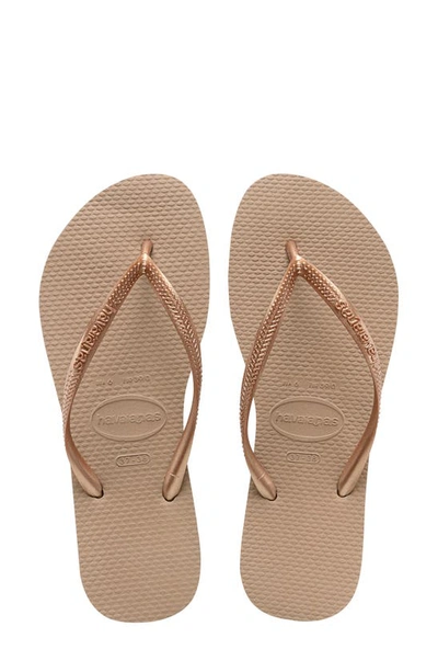 Havaianas Slim Logo-embossed Rubber Flip Flops In Rose Gold