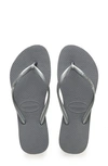 Havaianas Slim Embellished Flip Flops In Steel Grey