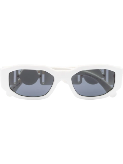 Versace Medusa Biggie Rectangle-frame Sunglasses In Weiss