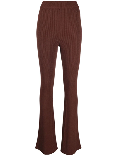 Aeron Egon - Flared Ribbed-knit Pants In Dark Chocolate