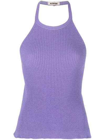 Aeron Breeze - Open Back Melange Top With Straps In Techno Blue