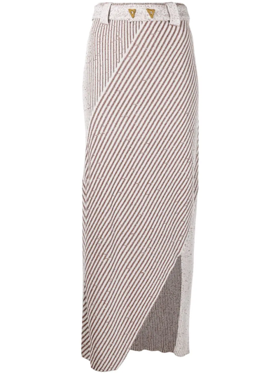 Aeron Sand - Slitted Melange Skirt Woth Personalised Buckle In Chocolate Melange