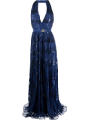 Elie Saab Yarn Embroidered Halter Gown In Blau