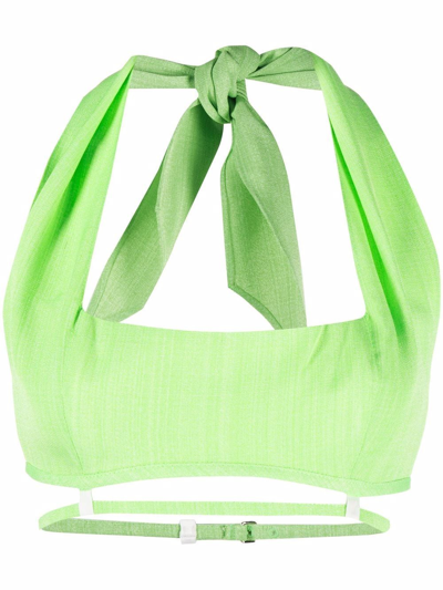 Jacquemus Limao Cropped Crepe Halterneck Top In Green