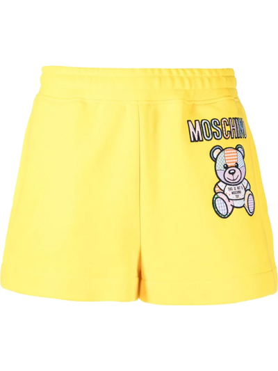 Moschino Teddy Bear-print Track Shorts In Yellow