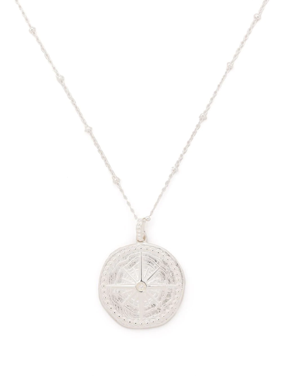 Dower & Hall Engraved Compass Necklace In Silber