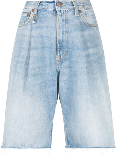 R13 Frayed Hem Denim Shorts In Turner Blue