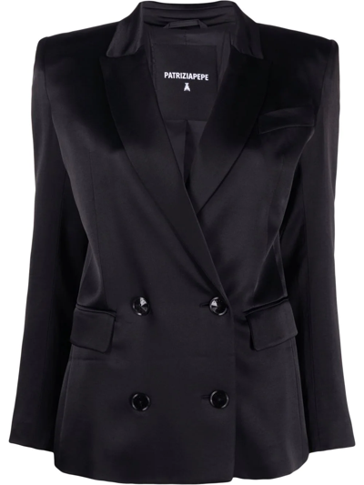 Patrizia Pepe Shoulder Pads Double-breasted Blazer In Schwarz