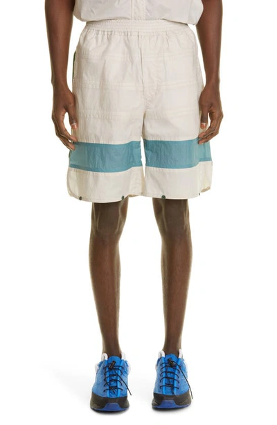 Craig Green Colorblock Laced Cotton Shorts In Crema