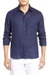 Vilebrequin Regular Fit Long Sleeve Linen Button Down Shirt In Bleu_marine