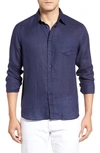 Vilebrequin Regular Fit Long Sleeve Linen Button Down Shirt In Navy